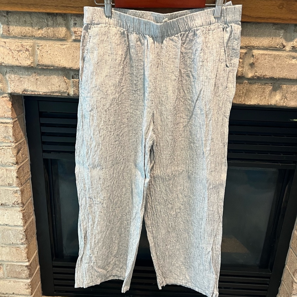 Eileen Fisher White and Blue Linen wide leg Pants